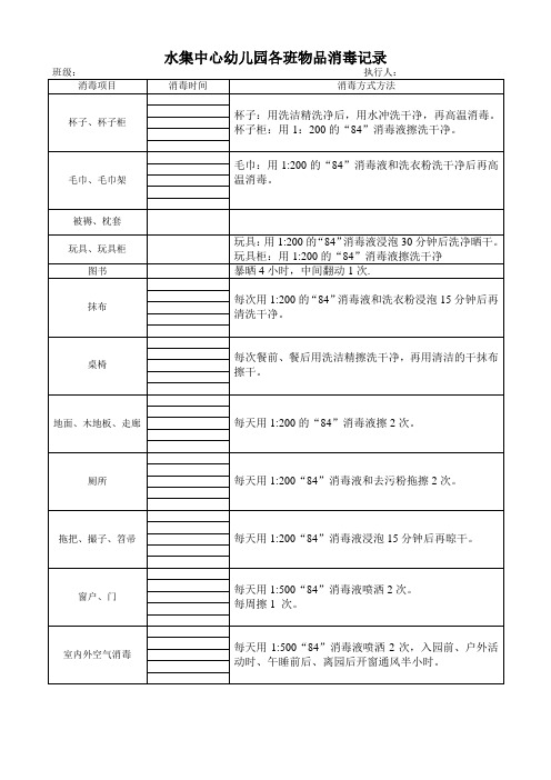 水集中心幼儿园各班物品消毒记录1