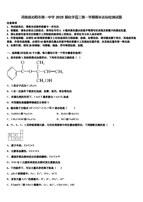 河南省沁阳市第一中学2025届化学高三第一学期期末达标检测试题含解析