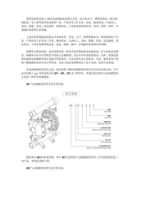 隔膜泵的型号及字母代表