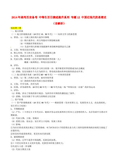 高考历史备考 中等生百日捷进提升系列 专题12 中国近现代的思想史(含解析)(1)