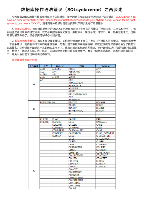 数据库操作语法错误（SQLsyntaxerror）之两步走