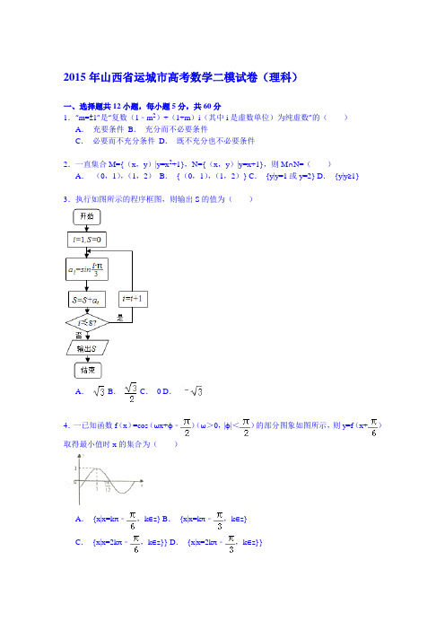 2015年山西省运城市高考数学二模试卷(理科) Word版含解析