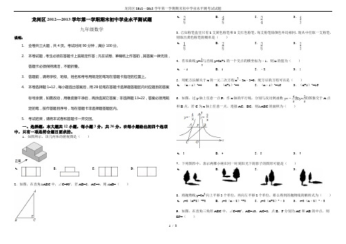 龙岗区2012—2013学年第一学期期末初中学业水平测考试试题