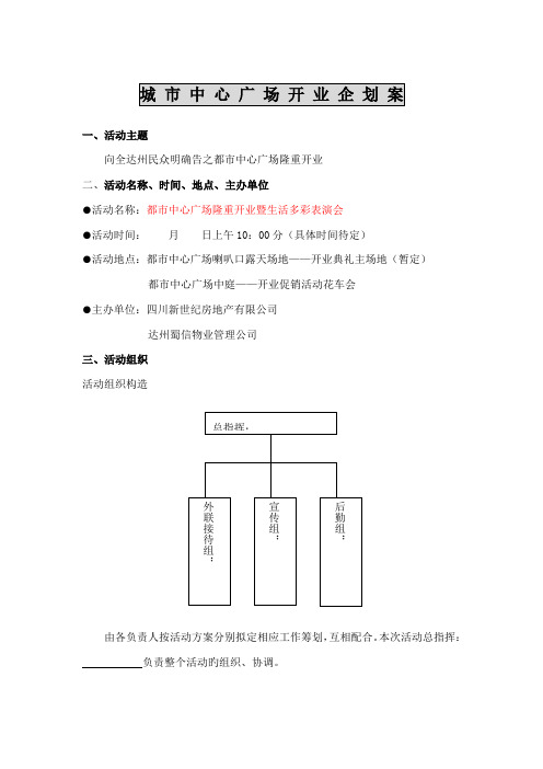 四川城市中心广场开业专题策划专题方案