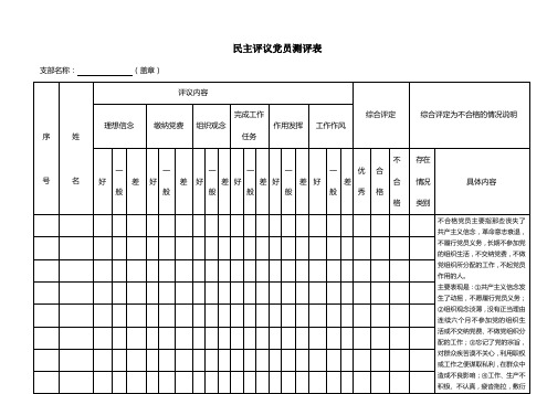 民主评议党员测评系列表格