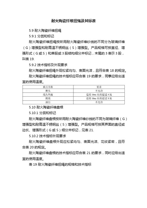 耐火陶瓷纤维扭绳及其标准