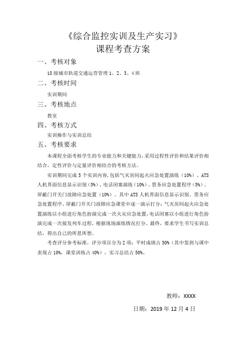 综合监控实训及生产实习 考查课程方案