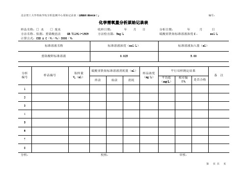 COD分析法原始记录表 水和废水