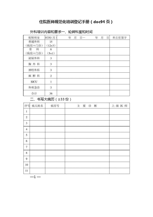 住院医师规范化培训登记手册（doc94页）