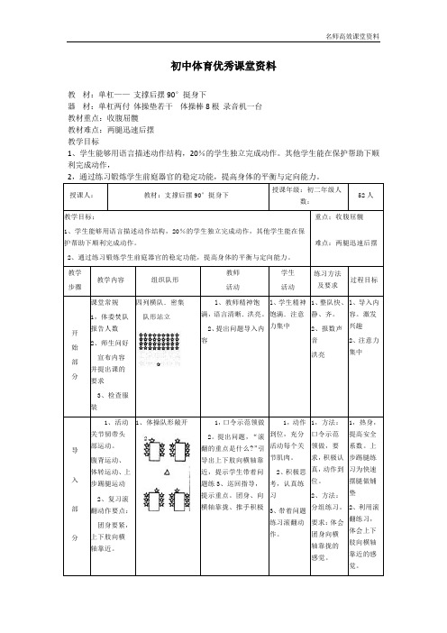 初中体育优秀课堂资料  支撑后摆90°挺身下教学设计