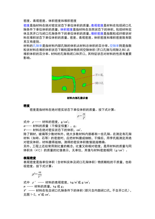 密度、表观密度、体积密度和堆积密度