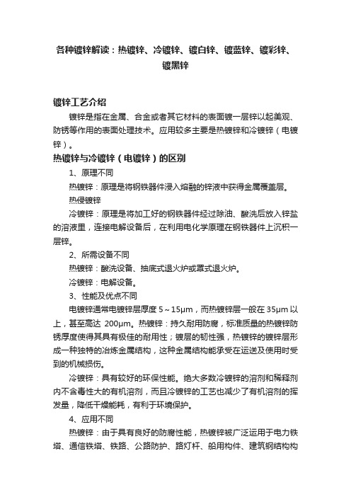 各种镀锌解读：热镀锌、冷镀锌、镀白锌、镀蓝锌、镀彩锌、镀黑锌