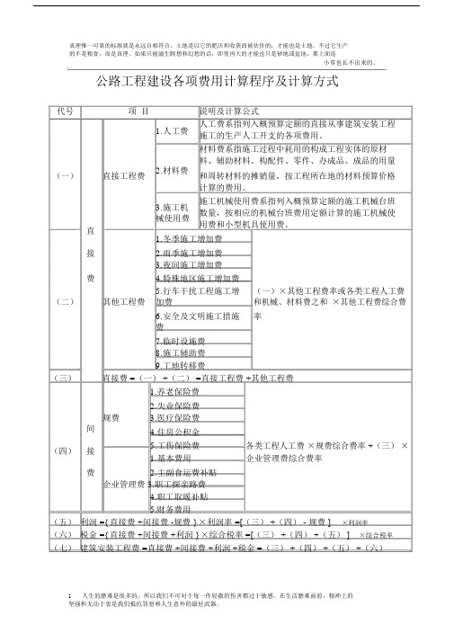 公路工程建设各项费用计算程序与计算方式.doc