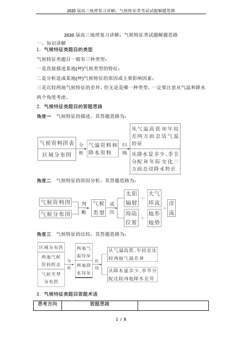 2020届高三地理复习讲解：气候特征类考试试题解题思路