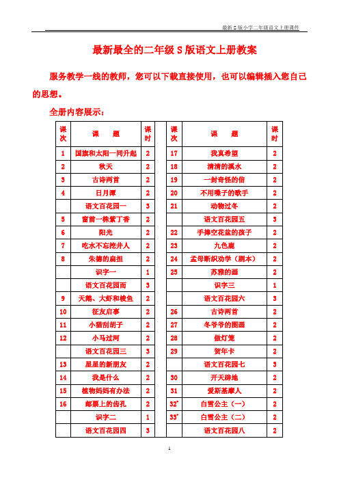 最新最全的二年级S版 语 文 上册教案