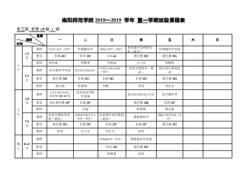 南阳师范学院2018~2019学年第一学期班级课程表