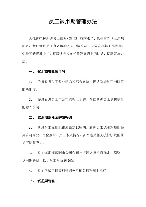 试用期管理办法及试用期考核表格