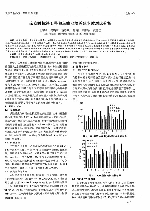 杂交鳢杭鳢1号和乌鳢池塘养殖水质对比分析