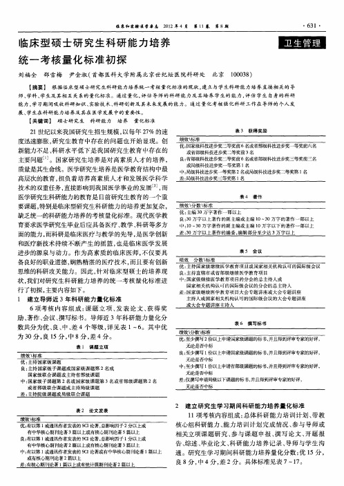 临床型硕士研究生科研能力培养统一考核量化标准初探