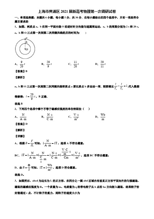 上海市黄浦区2021届新高考物理第一次调研试卷含解析