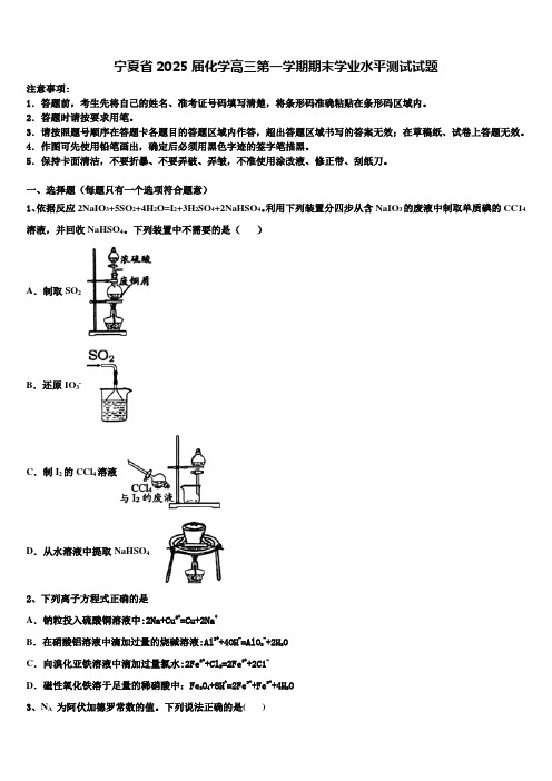 宁夏省2025届化学高三第一学期期末学业水平测试试题含解析