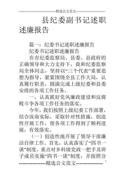 县纪委副书记述职述廉报告