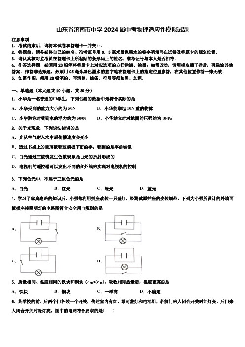 山东省济南市中学2024届中考物理适应性模拟试题含解析