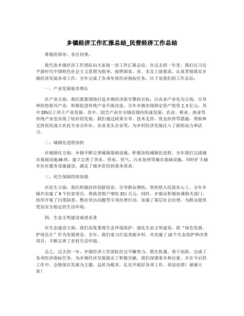 乡镇经济工作汇报总结_民营经济工作总结