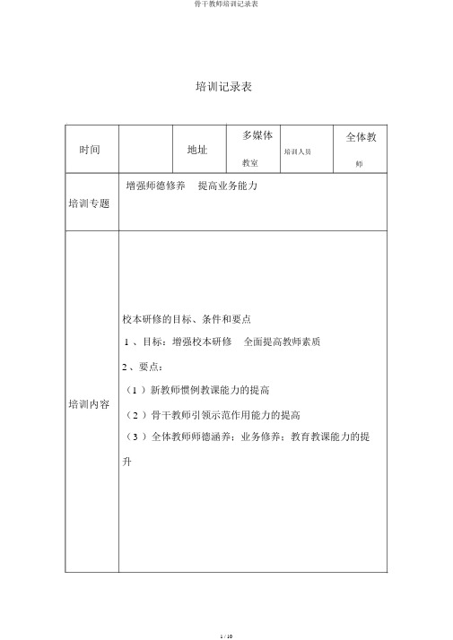 骨干教师培训记录表