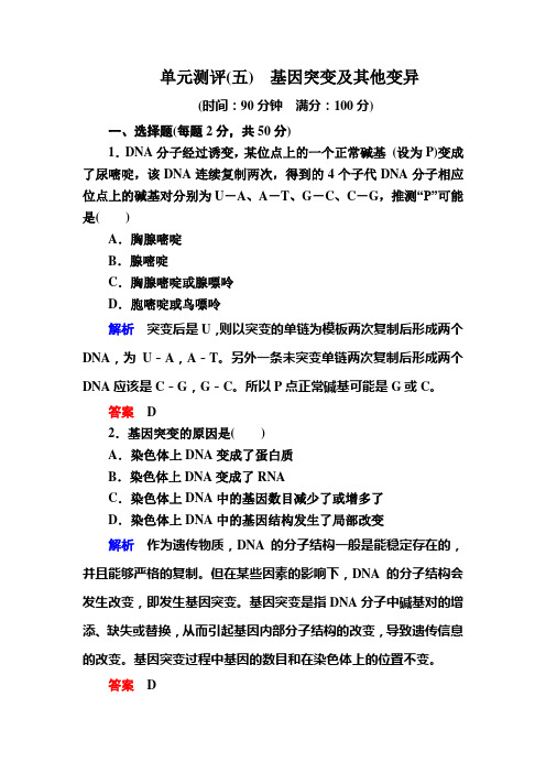 高一生物单元测评 基因突变及其他变异 Word版含答案