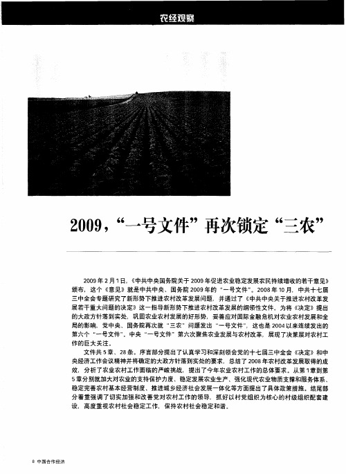 2009,“一号文件”再次锁定“三农”：三十八条措施推进农村改革发展