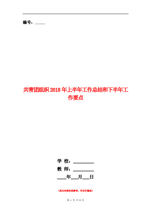 共青团组织2018年上半年工作总结和下半年工作要点【新版】