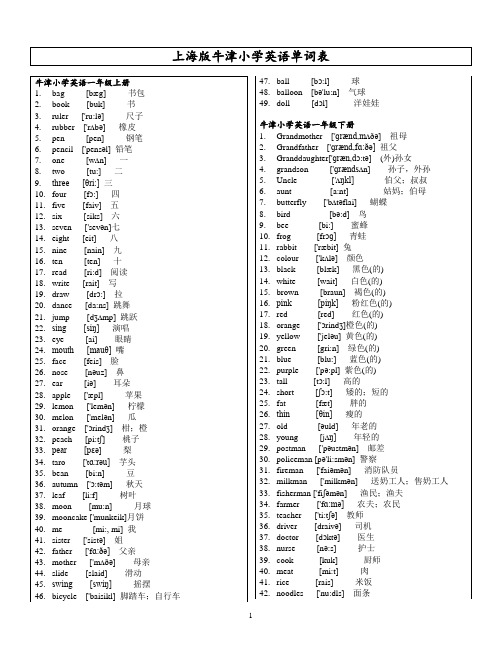 牛津上海版小学英语1-5年级英语牛津词汇表(带音标)
