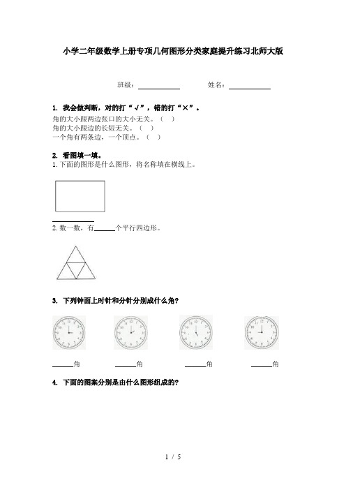 小学二年级数学上册专项几何图形分类家庭提升练习北师大版