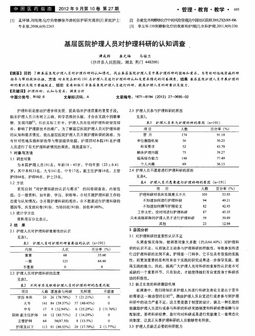 基层医院护理人员对护理科研的认知调查