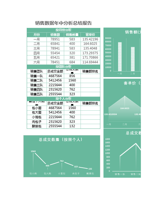 销售数据年中分析总结报表Excel模板