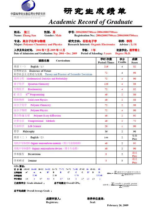 研究生成绩单