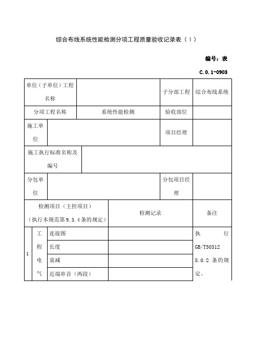 综合布线系统性能检测分项工程质量验收记录表Ⅰ