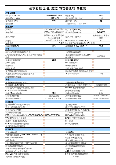 别克君越配置表2.4L SIDI 精英舒适型