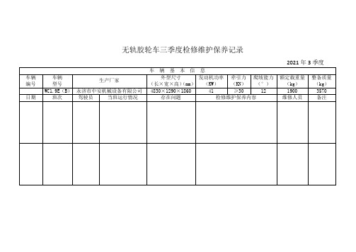 综掘队无轨胶轮车日常运行检修维护保养记录