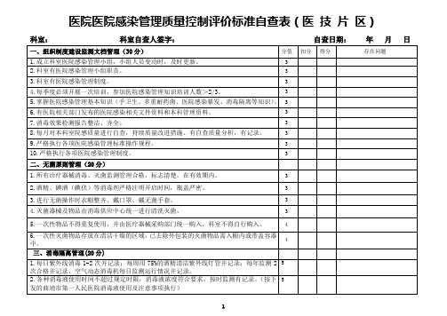 医院感染管理质量控制自查表(医技片区)