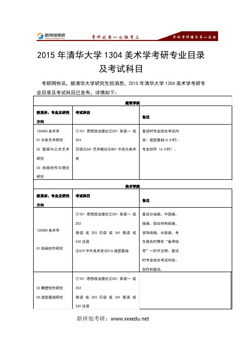 2015年清华大学1304美术学考研专业目录及考试科目-新祥旭考研辅导