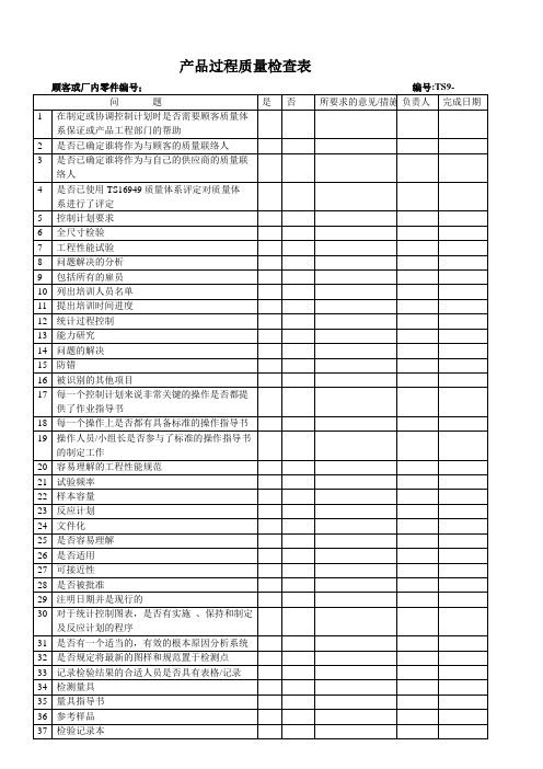 产品过程质量检查表