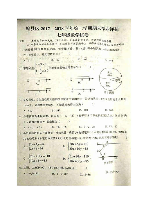 江西省赣州市赣县区2017-2018学年七年级下学期期末考试数学试题(图片版)