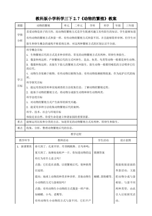 2.7 动物的繁殖(教案)