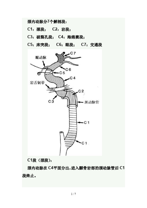 颈内动脉分7个解剖段