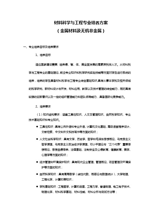 材料科学与工程专业培养方案