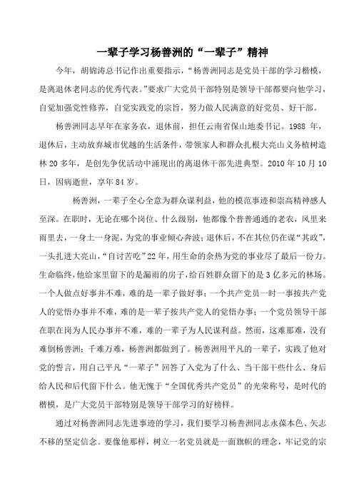 一辈子学习杨善洲的“一辈子”精神