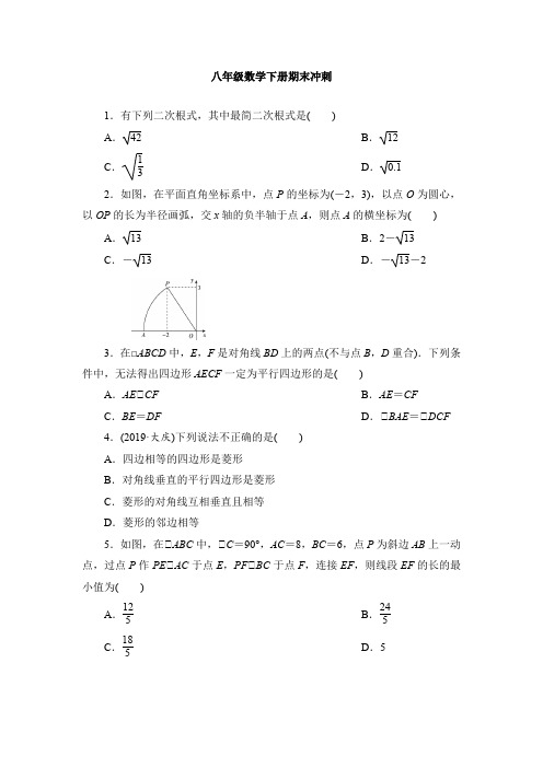 人教版八年级数学下册期末冲刺训练含答案