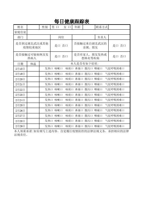 【疫情防护】每日健康跟踪excel表格模板-登记excel表格模板